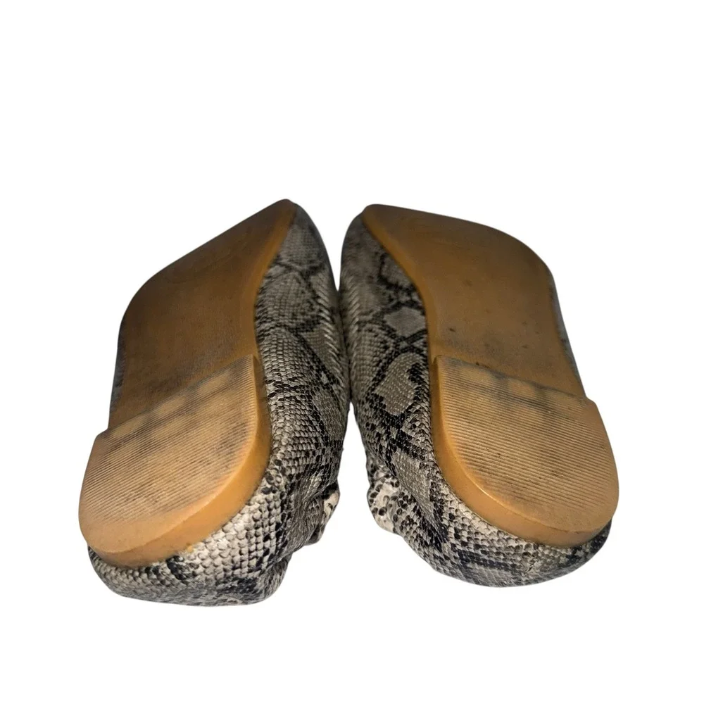 Tory Burch Minnie Travel Ballet Flats Snakeskin Embossed‎ Gold Logo 36 N3018-7S